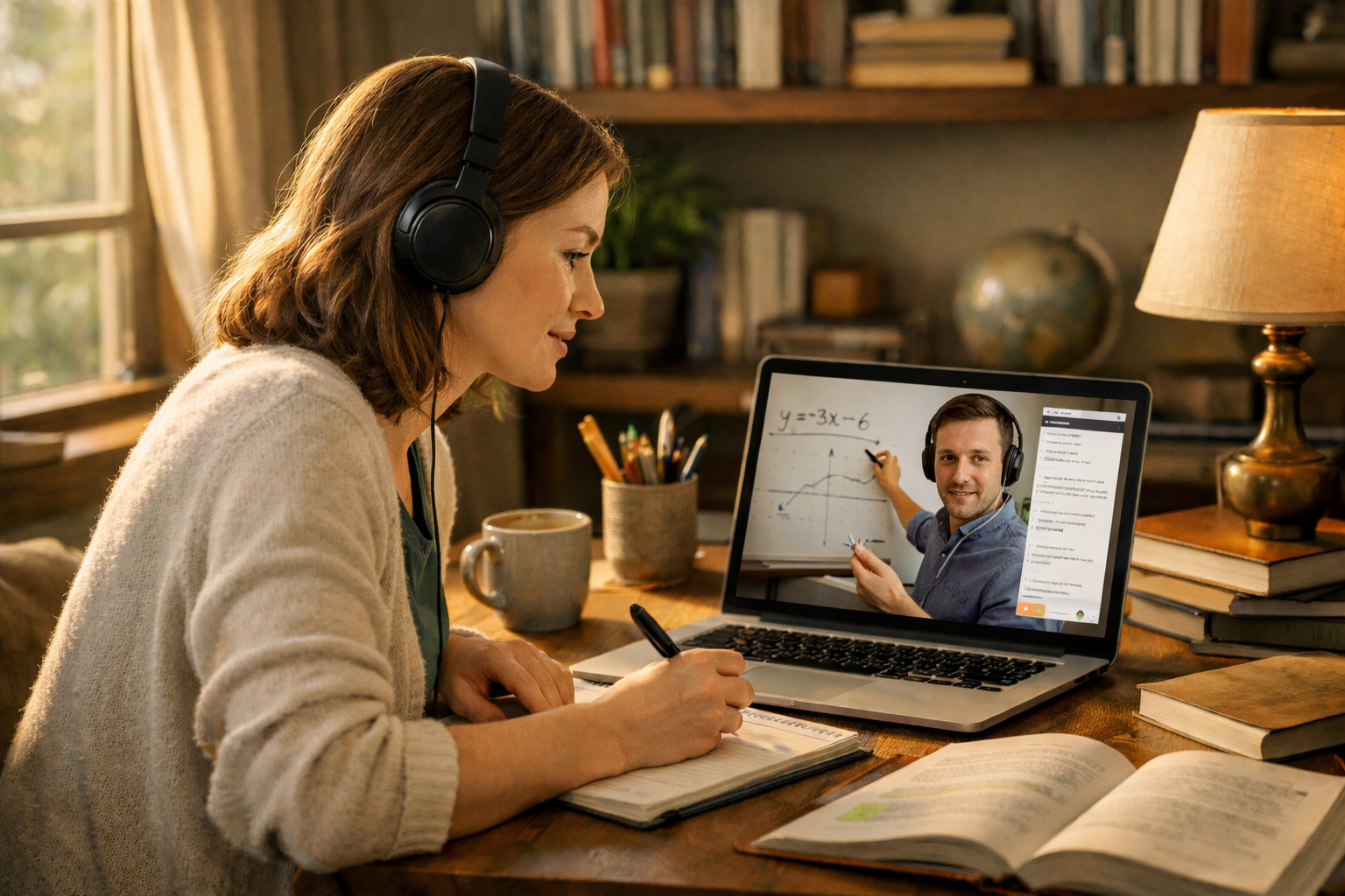 Student in a focused one-on-one online lesson